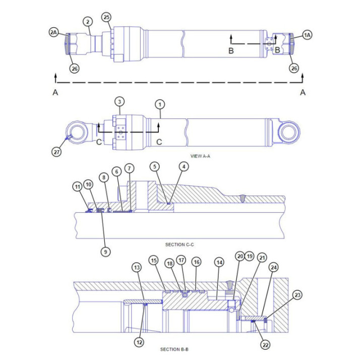 Ремкомплект гидроцилиндра рукояти CAT 330GC 4560203/5266137